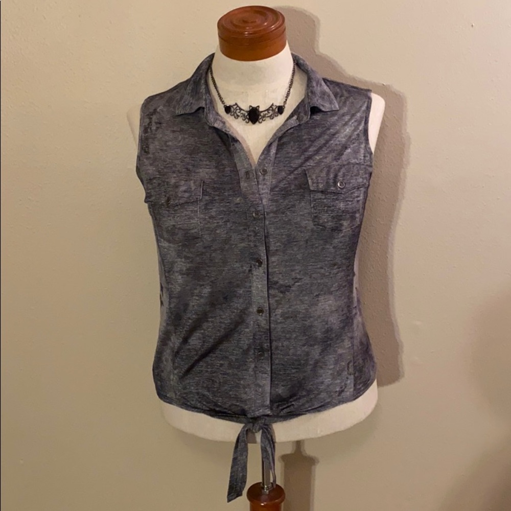 Grey/Black Tie Front Collared Tank Top 🖤